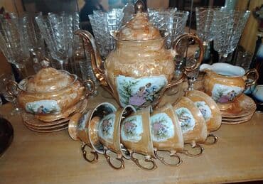 çay süfrəsi şəkilləri: Çay dəsti, rəng - Qızılı, Farfor, 6 nəfərlik, Çexiya — 1