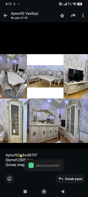 mebel alan: Aynur92👑kod8707 Qiymet:2500 Azn Qonaq otagi satilir Veziyyet:ideal ve — 1