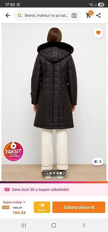 Пальто: Qadınlar üçün uzun gizli zamoklu şişmə mont – qara rəng. Trendyoldan — 3