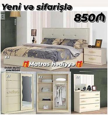 taxta evlerin sifarishi: Yataq otağı dəsti – sifarişlə Qiymət: 850₼ Hədiyyə: matras Dəst — 1