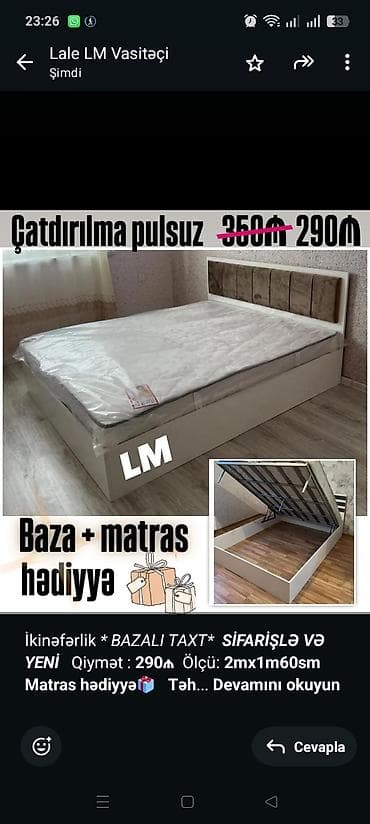 İkinəfərlik _* BAZALI TAXT*_ _*SİFARİŞLƏ VƏ YENİ*_ Qiymət : *290₼* lalafo.az -da İkinəfərlik _* BAZALI TAXT*_ _*SİFARİŞLƏ VƏ YENİ*_ Qiymət : *290₼*
