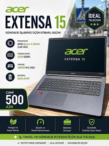 ssd: Acer extensa 15
Amd ryzen 3 
12Gb ram
128Gb m2 ssd
Zaretka saxlayir — 1