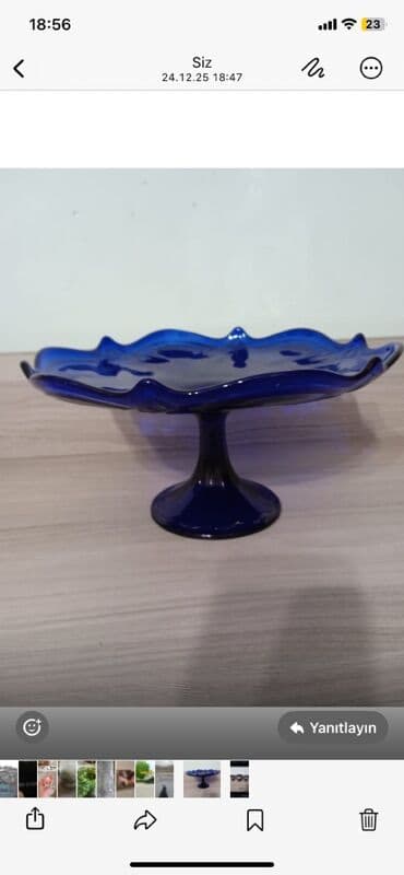 Tort və şiriniyyat qabı, rəng - Mavi, Şüşə