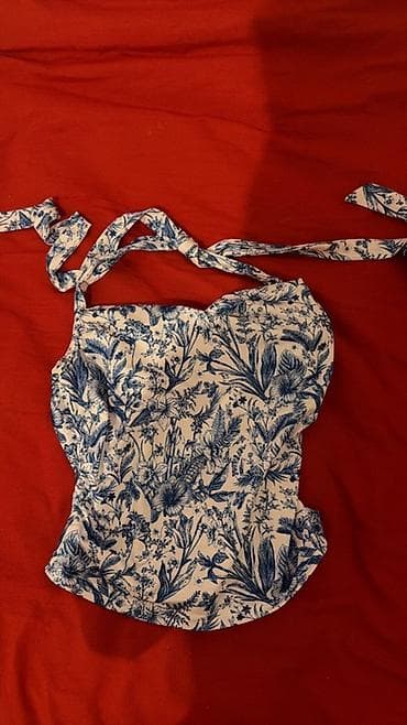 anal krem: Mavi-ağ çiçək naxışlı korset tipli top - Model: Bağlama qayışlı — 1