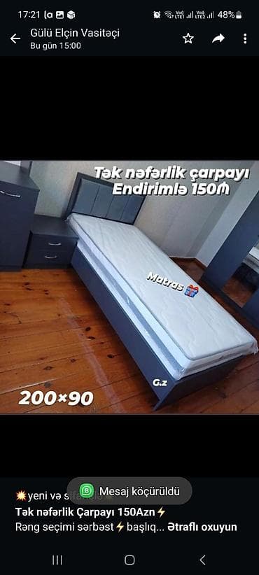 Мебель на заказ: 💥yeni və sifarişlə💥 *Tək nəfərlik Çarpayı 150Azn*⚡ Rəng seçimi — 1