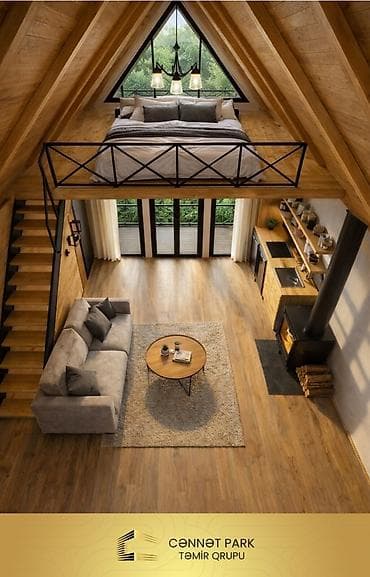 «Aura» A-Frame layihəsi: ▸ 60 m² — 1 yataq otağı, zal, studio