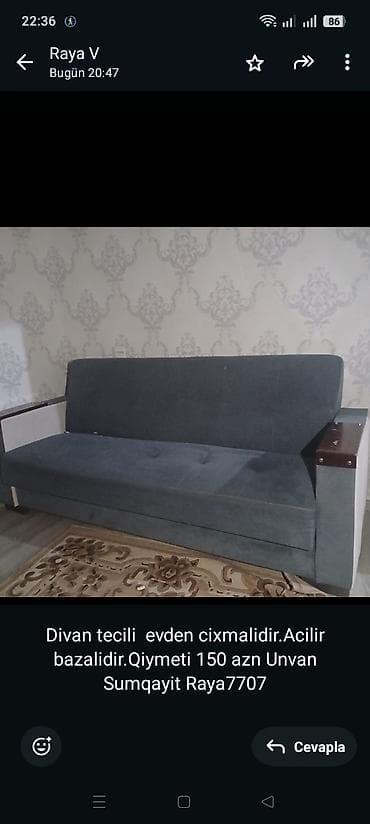 Divan tecili evden cixmalidir.Acilir bazalidir.Qiymeti 150 azn Unvan — 1