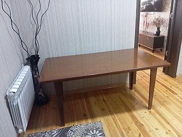 plastmas stol: Taxta yemək/iş masası - Material: ağac əsaslı (şaqraq qəhvəyi rəngdə — 1