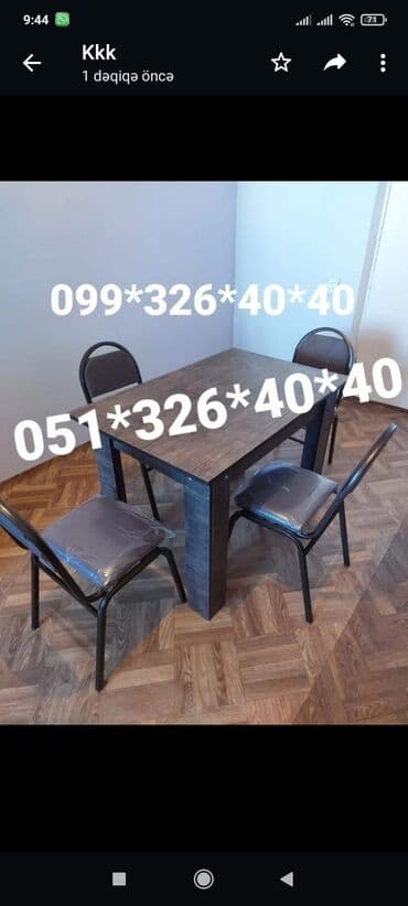 Masa və oturacaq dəstləri: Qonaq otağı üçün, Yeni, Dördbucaq masa, 4 stul — 12