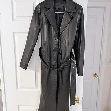 Paltolar: Qara dəri uzun palto - Model: Uzun kəsimli, klassik trench stili - — 3