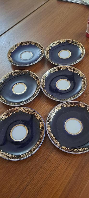 qab desdi: Nəlbəkilər, 6 ədədli dəst, rəng - Göy, Keramika — 1