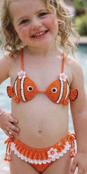 Uşaq üçün əl işi toxunma bikini dəsti - Dizayn: Dəniz mövzulu 2 parça