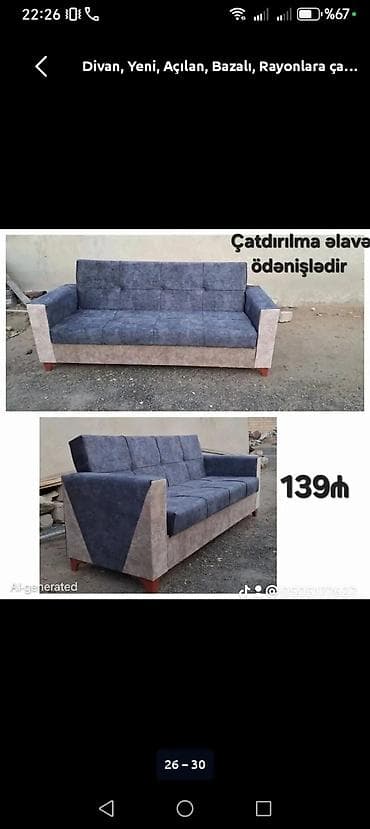 oturaca: Di̇van-kravat, Yeni, Açılan, Bazalı, Parça, Ödənişli çatdırılma — 1