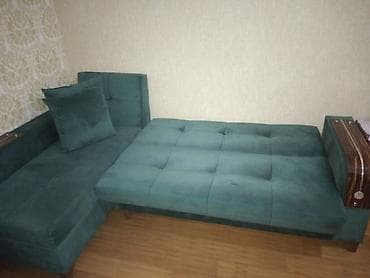 generator satilir: L‑şəkilli, açılıb‑yığılan, bazalı divan. - Rəng: tünd yaşıl (velur — 1