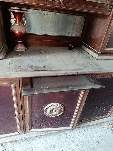 antika şamdanlar: Antik vitrin-bufet şkaf - Material: tam ağac konstruksiya, üzərində — 5