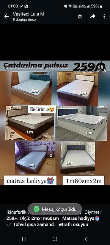 Мебель на заказ: İkinəfərlik _*TAXT*_ _*SİFARİŞLƏ VƏ YENİ*_ Qiymət : *259₼* Ölçü — 1