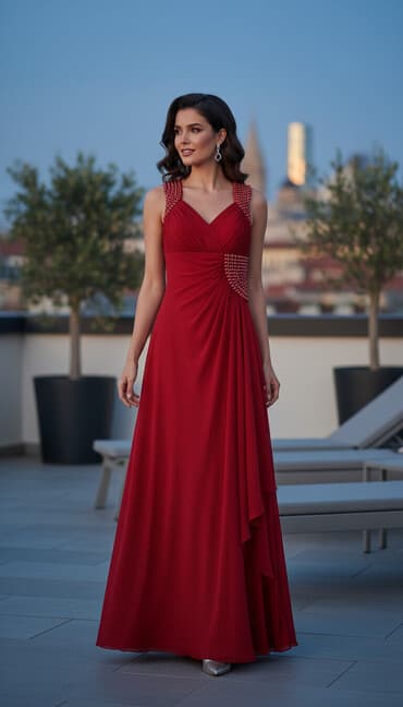 qırmızı kupalnik: Qırmızı gecə/nişan donu - Rəng: parlaq qırmızı - Uzunluq: maksi - — 1