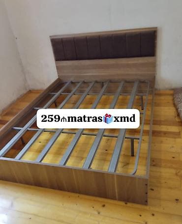 Taxta karkaslı ikinəfərlik çarpayı karkası. - Material: ağac dekorlu