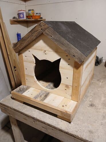 Pişiklər: Taxta pişik evi - Material: təbii ağac lövhələr və ştanqlar, möhkəm — 4