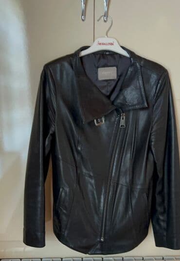 qadın gödəkçə: Qadın üçün qara dəri gödəkçə - Brend: POPPY (etiketdə göstərilir) - — 1