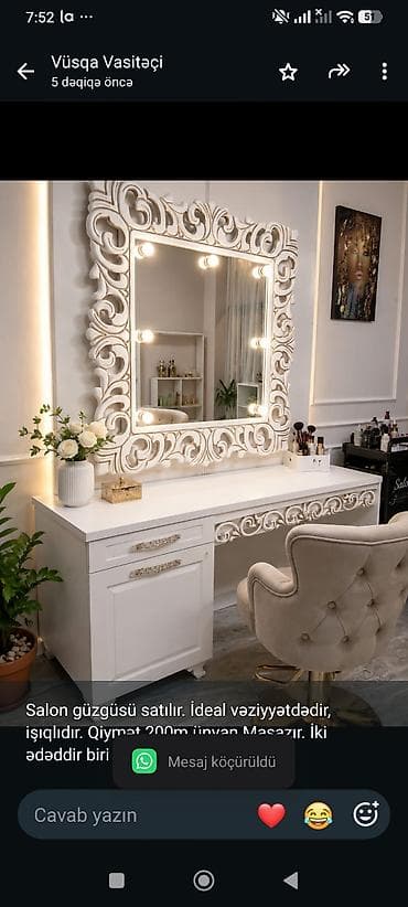 Salon güzgüsü satılır. İdeal vəziyyətdədir, işıqlıdır. Qiymət