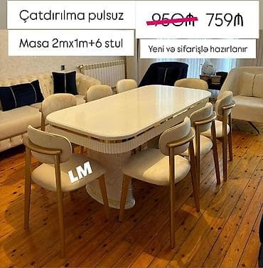 Qonaq otağı üçün, Açılmayan, Oval masa, 6 stul