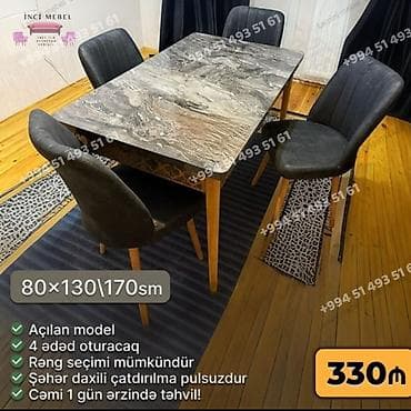 metbee: Mətbəx üçün, Yeni, Açılan, Dördbucaq masa, 4 stul — 1