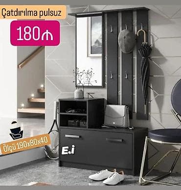 metbex skafi: Qarderob-dolab və dəhliz üçün asılqan dəsti - Rəng: tünd boz/qara ton — 1