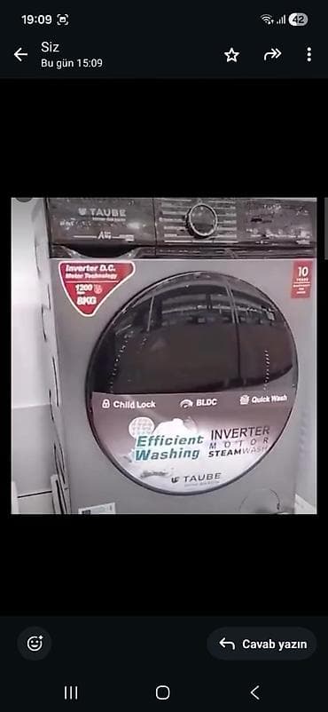 siemens paltaryuyan servis: TAUBE paltaryuyan maşın - Yük tutumu: 8 kq - Sıxma sürəti: 1200 — 1