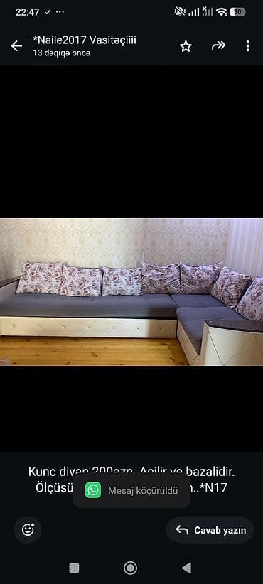 divan olcusu: Kunc divan 200azn. Acilir ve bazalidir. Ölçüsü 2×3. Unvan — 1