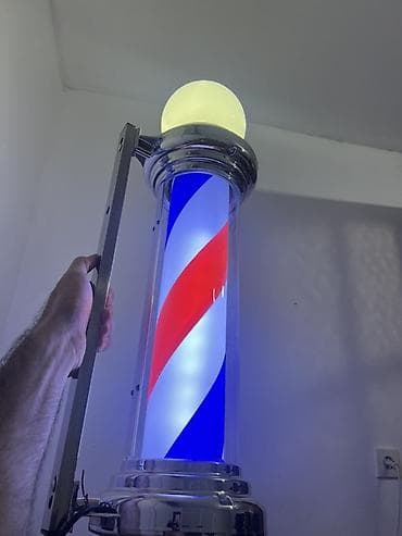 divar vitrini: Bərbərxana üçün LED işıqlı, fırlanan “barber pole” (qırmızı-ağ-mavi — 1