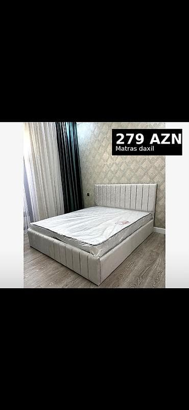 ağ qorka: Yataq dəsti – matras daxil - Müasir dizaynlı iki nəfərlik yataq — 2