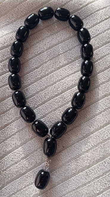 Qara oniks rəngli təsbeh - Material: parlaq qara daş görünüşlü