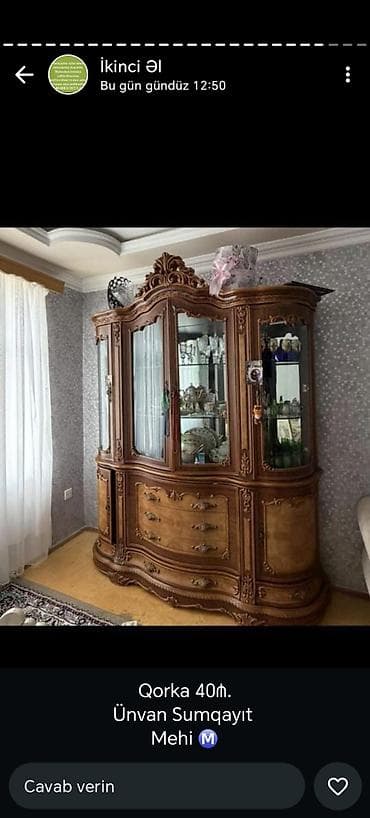 şkafı: Klassik üslubda böyük vitrin-bufet - Material: təbii ağac əsasında — 1