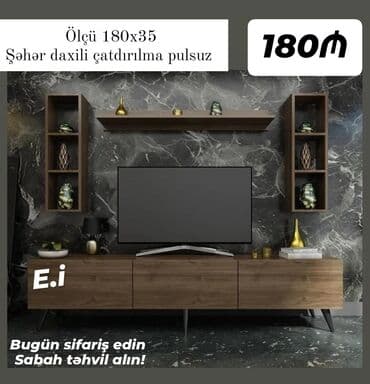 Sifarişlə dolablar: Düz TV altlığı, Polkalı, Laminat
