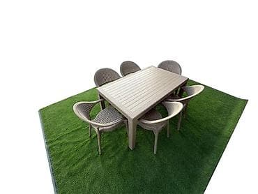 Dördbucaq masa, 6 stul, Açılmayan, Stullar ilə, Plastik