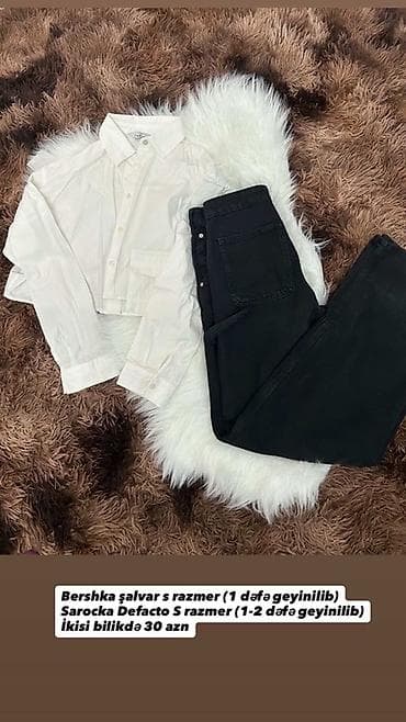 paltar qadin: Şalvar, Bershka, S, rəng - Qara — 1