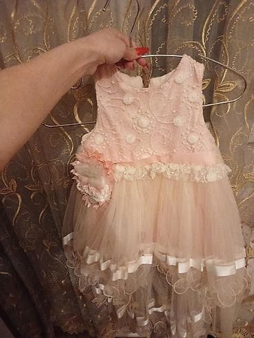 Uşaq geyimi və ayaqqabıları: Uşaq üçün zərif ziyafət donu - Rəng: Açıq pudra/şaftalı - Üst hissə — 2