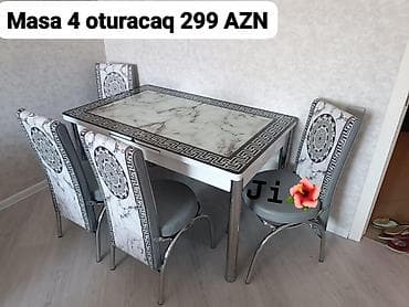 Mətbəx/qonaq otağı üçün masa və 4 ədəd stul dəsti. - Dəst: 1 masa + 4 — 1