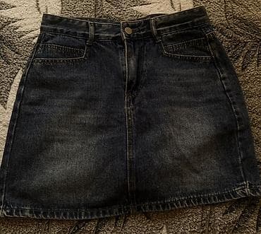 Qısa cins ətək - Material: qalın denim (pambıq əsaslı) - Rəng: tünd