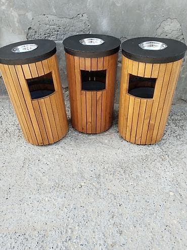 Açıq məkanlar üçün taxta üzlü zibil qutuları - Silindrik dizayn