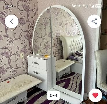 Ağ rəngdə makiyaj masası və güzgü dəsti - Böyük arkalı, yarımtağ