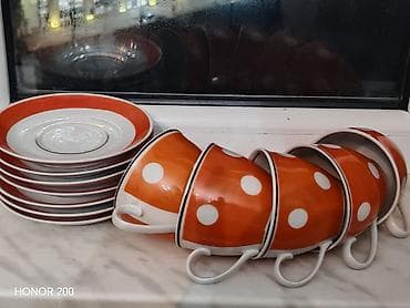 Çay dəsti, rəng - Narıncı, Keramika, 6 nəfərlik, Rusiya