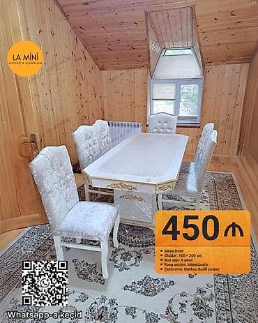 stol dəsti: Qonaq otağı üçün, Dördbucaq masa, 6 stul — 1