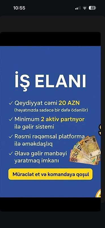rent a car işi: Rəqəmsal platformada partnyorluq işi Təsvir: - Qeydiyyat haqqı: 20 — 1