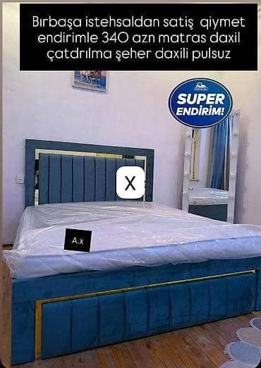 Müasir dizaynlı iki nəfərlik çarpayı dəsti. Dəstə matras daxildir