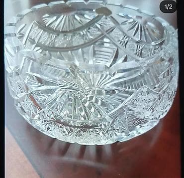 Kəsimli kriştal meyvə/gül qabı - Material: qalın, şəffaf kriştal şüşə