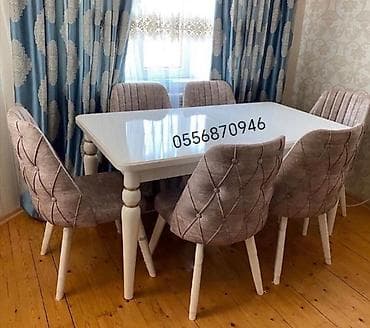 Qonaq otağı üçün, Yeni, Açılmayan, Dördbucaq masa, 6 stul