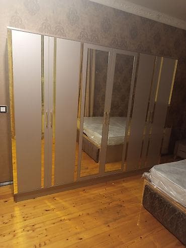 skaf modelleri: Yeni, 6 qapı, Güzgülü, Ağ, Digər material, Açılan, Düz dolab — 4