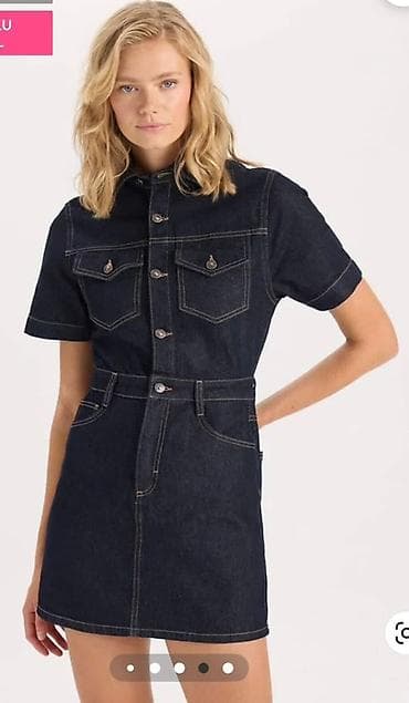 koja donlar: Qadınlar üçün denim qısa don - Model: qısa ətəkli, düyməli, yaxalıqlı — 1